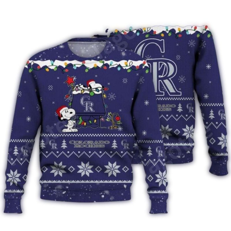 Snoopy Decorating Tree Colorado Rockies Christmas Ugly Sweater 1