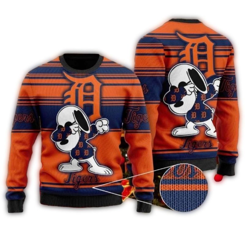 Snoopy Detroit Tigers Dabbing Christmas Ugly Sweater 1