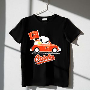 Snoopy Driving Red Car Baltimore Orioles Flag T-Shirt For Fans