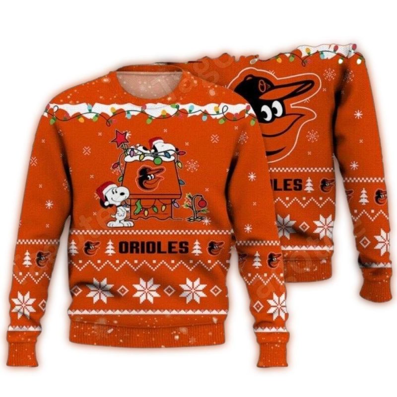 Snoopy Festive Baltimore Orioles Christmas Ugly Sweater 1