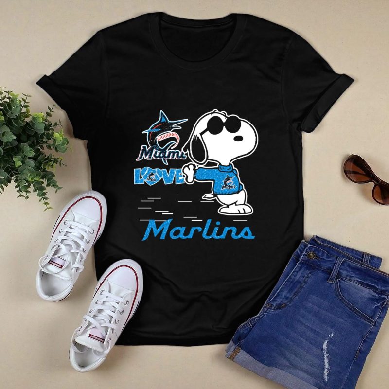 Snoopy Miami Marlins Love T Shirt Black 1