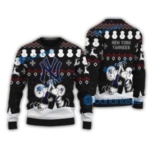 Snoopy New York Yankees Christmas Ugly Sweater With Snowman Design