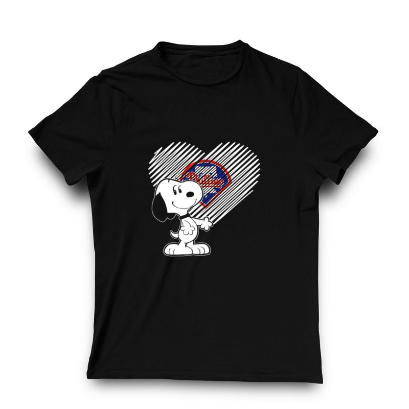 Snoopy Philadelphia Phillies Heart Baseball Fan T-Shirt for True Fans - Image 3