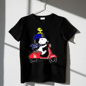 Snoopy Riding Vespa Los Angeles Dodgers Mascot T-Shirt With Woodstock
