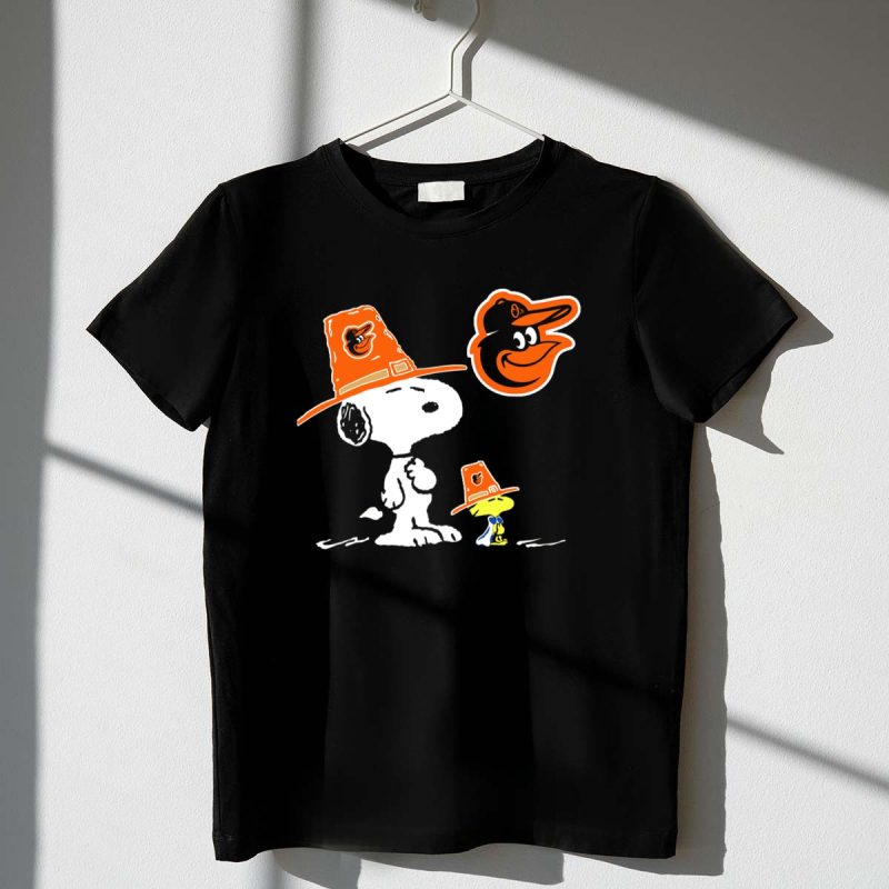Snoopy Woodstock Orioles Thanksgiving Pilgrim Hats T Shirt t shirt 1 1