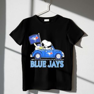 Snoopy & Woodstock Toronto Blue Jays T-Shirt With Car & Flag Design