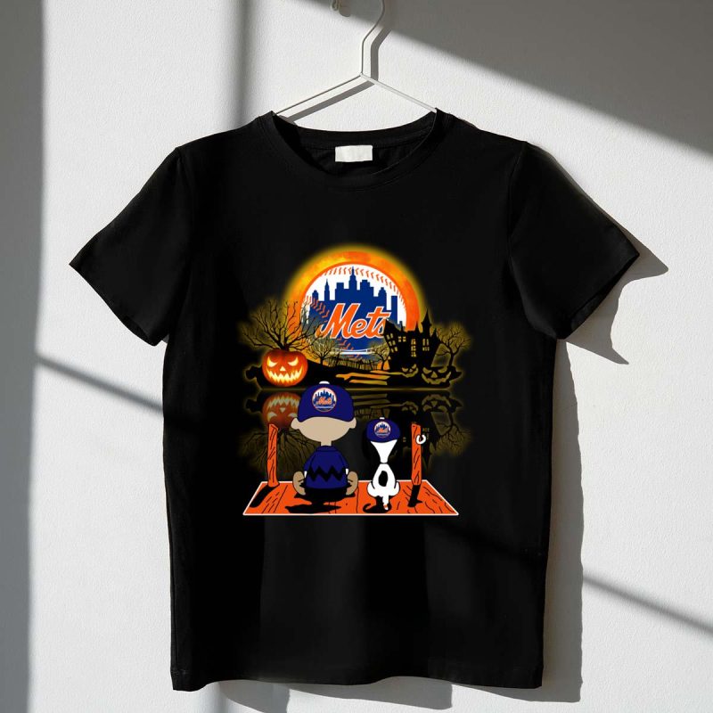 Snoopy and Charlie Brown Pumpkin New York Mets Halloween Moon shirt t shirt 1 1