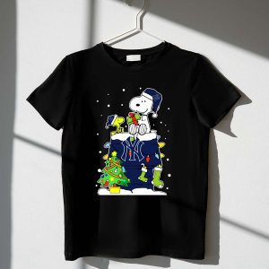 Snoopy And Woodstock Christmas T-Shirt With New York Yankees Design
