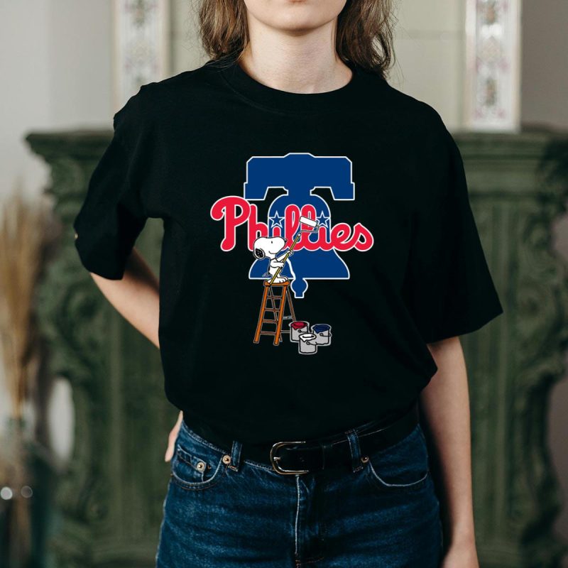 Snoopy Baseball T-Shirt Featuring Philadelphia Phillies Logo for Fans - Image 2