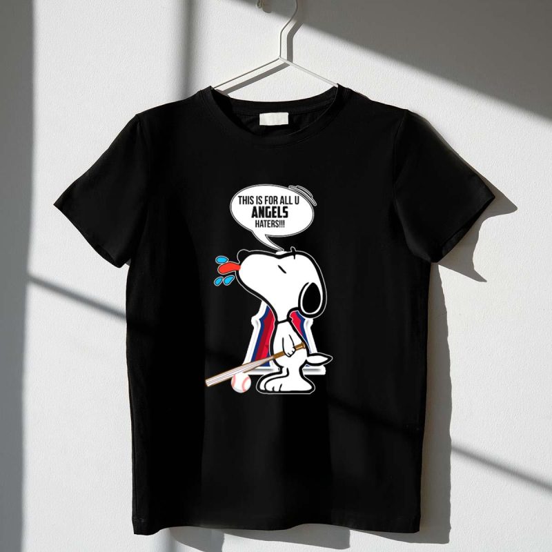 Snoopy with Bat Speaks for Los Angeles Angels Baseball Fans Haters T Shirt t shirt 1 1