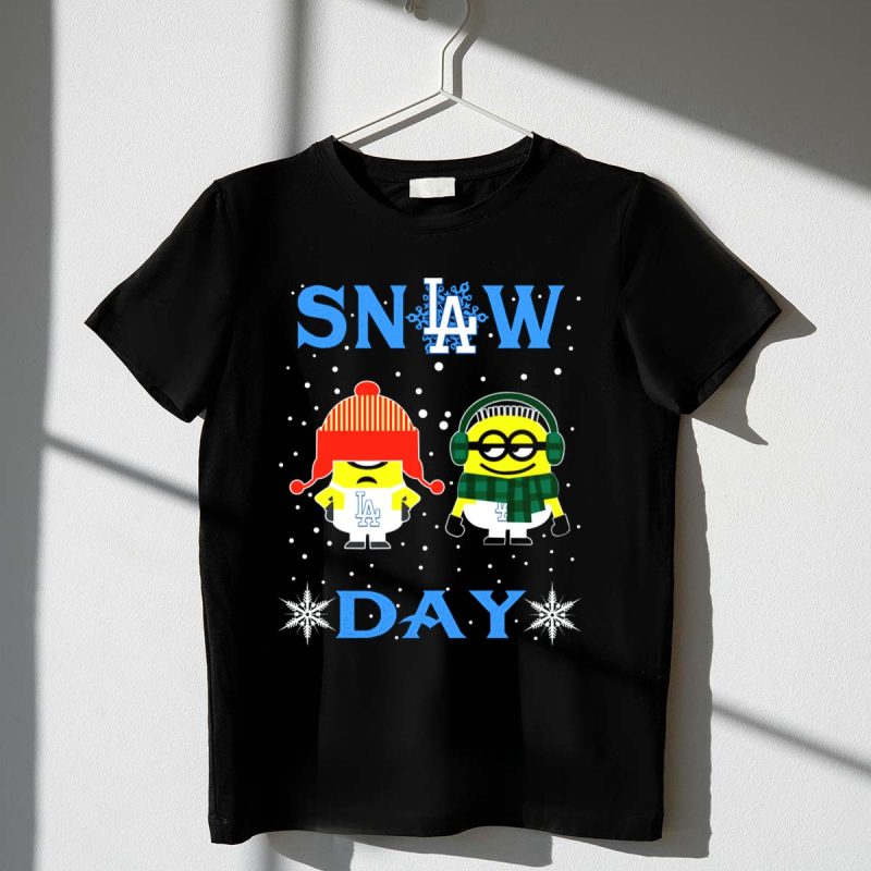 Snow Day Minions Wearing Los Angeles Dodgers Winter Gear T Shirt.jpeg t shirt 1 1