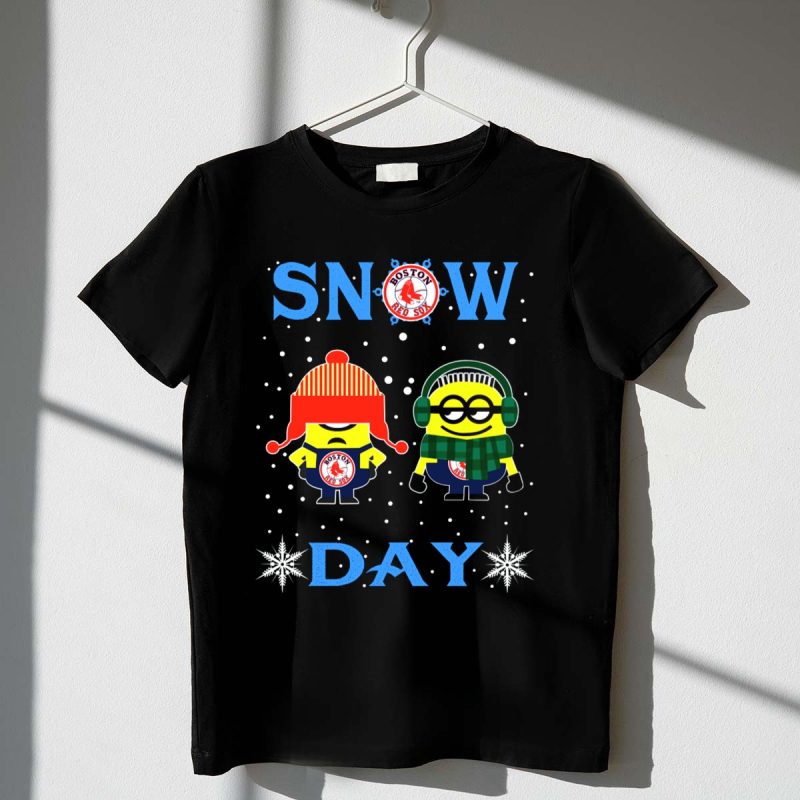 Snow Day for Boston Red Sox with Minion Fans in Winter Gear T Shirt t shirt 1 1