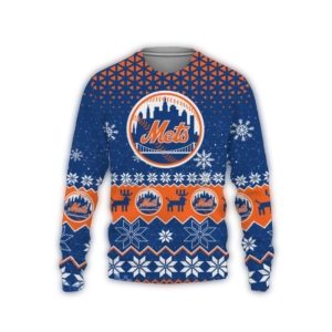 Reindeer And Snowflake Mets Logo Ugly Christmas Sweater For Fans