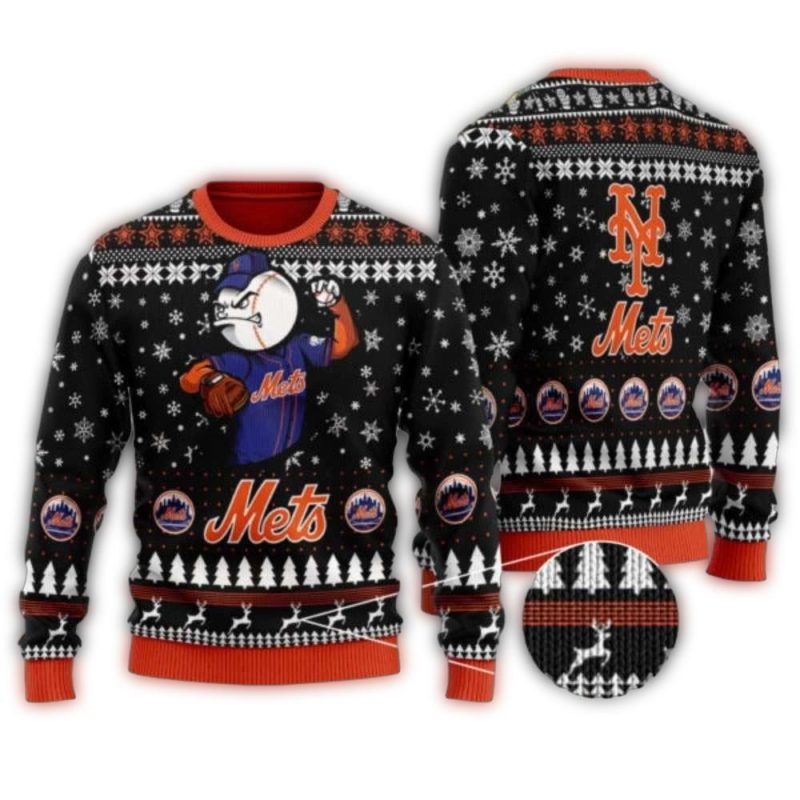 Snowflake Pattern Mets Mascot Christmas Ugly Sweater 1