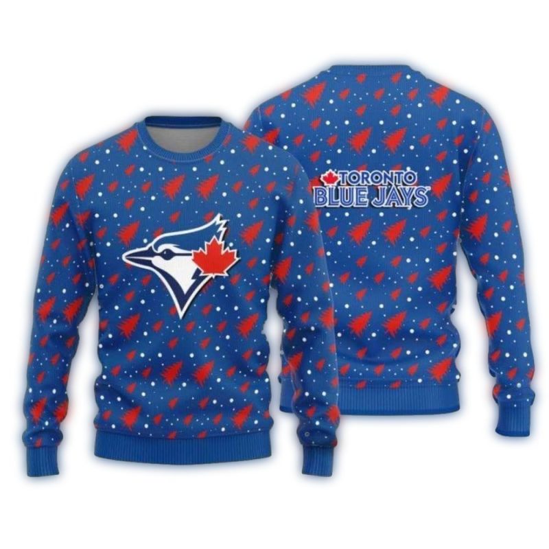 Snowy Red Trees Toronto Blue Jays Christmas Ugly Sweater 1