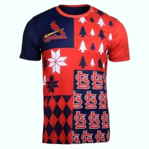 St Louis Cardinals Christmas All-Over Print T-Shirt for Holiday Cheer