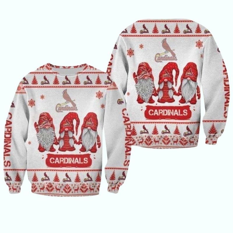 St Louis Cardinals Christmas Gnome White Ugly Sweater