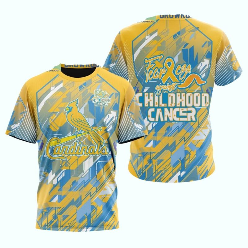St Louis Cardinals Fearless Childhood Cancer Awareness All-Over Print T-Shirt - Image 3