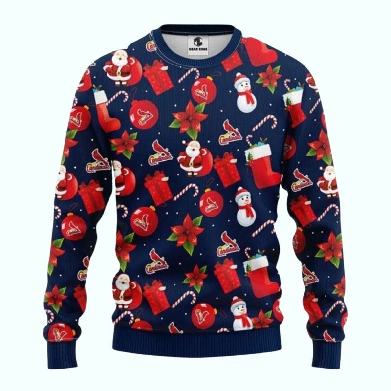 St Louis Cardinals Festive Ornaments And Poinsettia Ugly Sweater