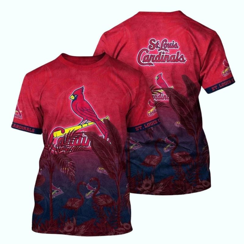 St Louis Cardinals Tropical Flamingo Floral T-Shirt - All Over Print