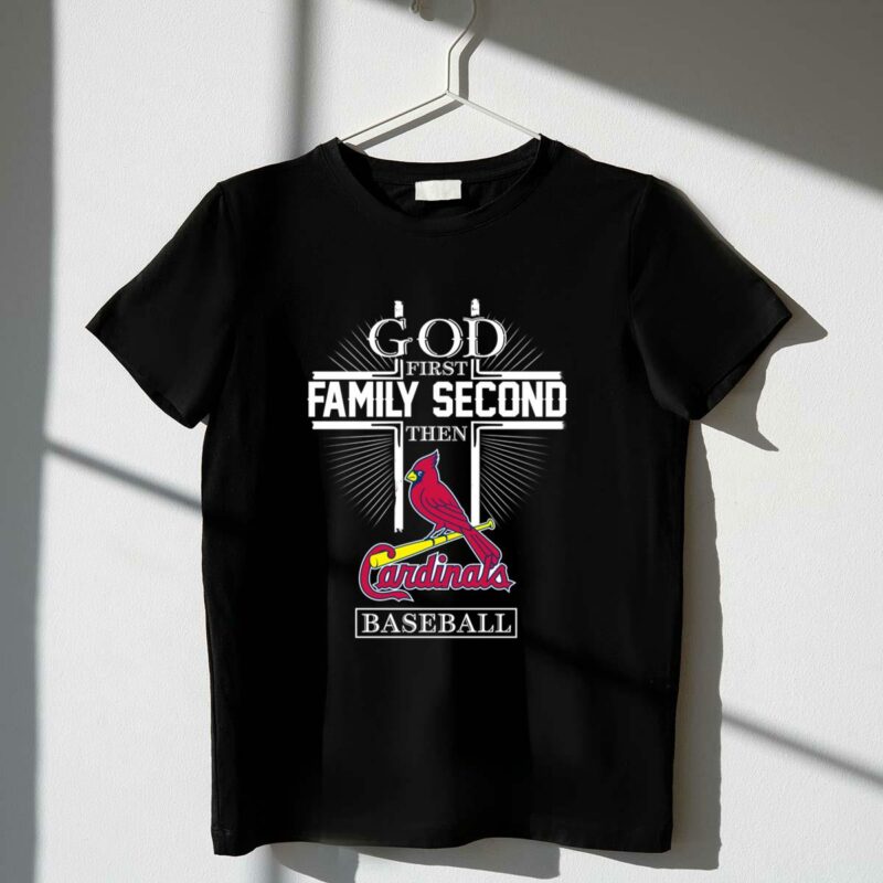 St Louis Cardinals God First Family Second Graphic T-Shirt – Unisex Baseball Tee - Image 4
