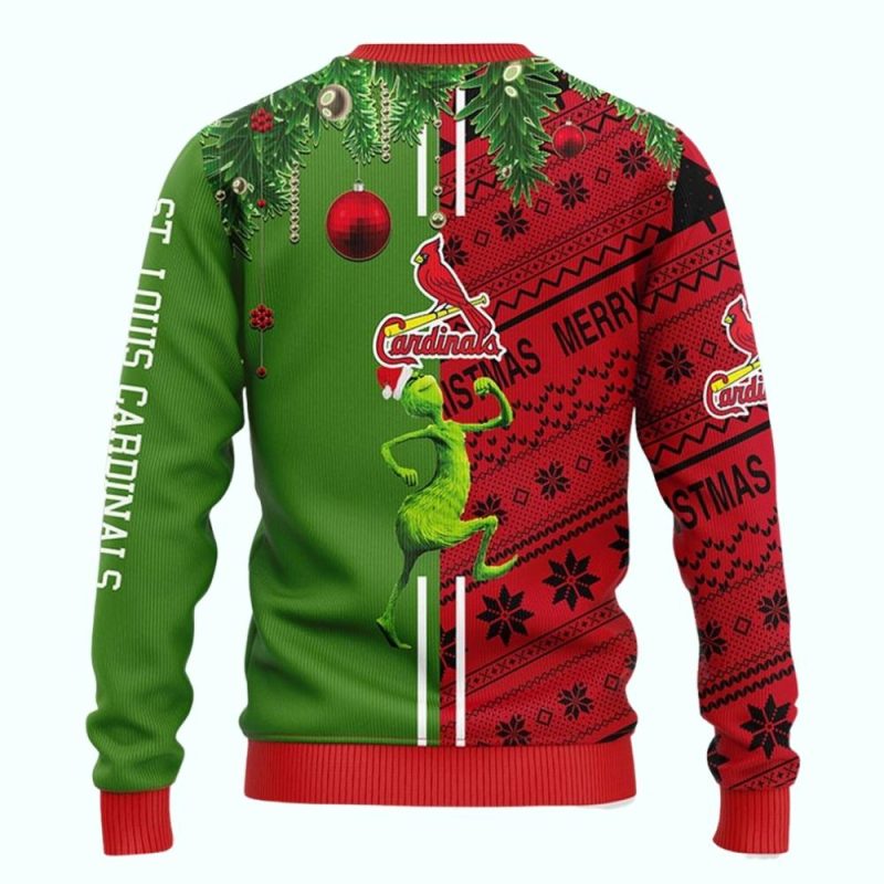 St Louis Cardinals Grinch Christmas Ugly Sweater - Image 2