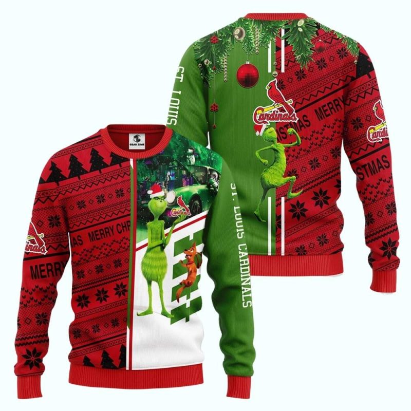 St Louis Cardinals Grinch Christmas Ugly Sweater - Image 3