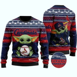 St Louis Cardinals Grogu Baby Yoda Hug Logo Ugly Sweater