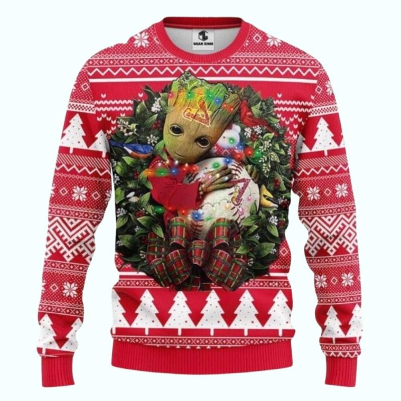 St Louis Cardinals Groot Wreath Led Ugly Sweater
