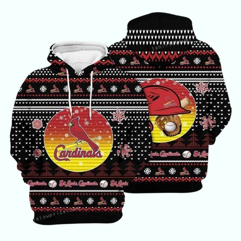 St Louis Cardinals Graphic Hoodie – Unisex Merry Christmas Helmet Design