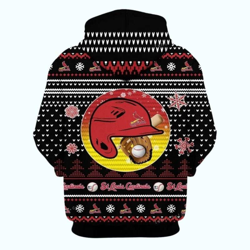 St Louis Cardinals Graphic Hoodie – Unisex Merry Christmas Helmet Design - Image 3