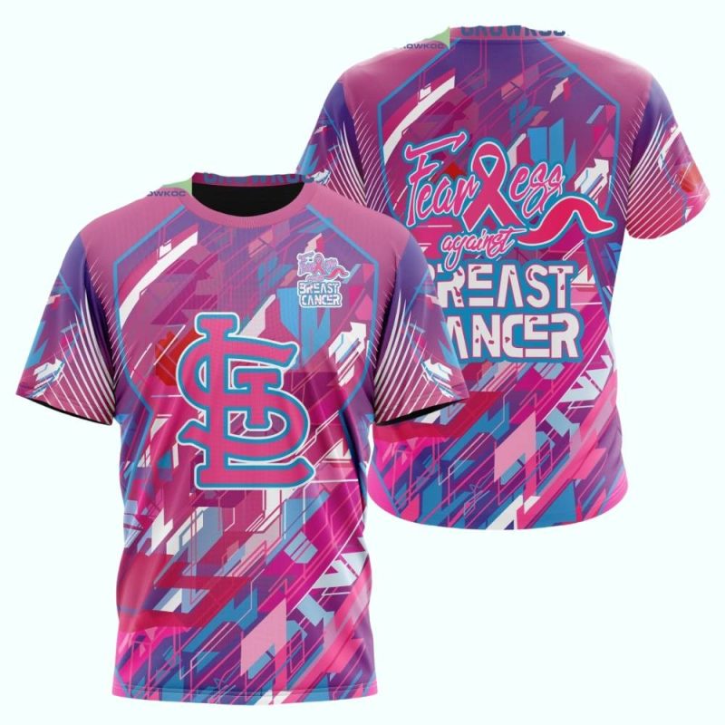St Louis Cardinals Pink Fearless Against Breast Cancer All-Over Print T-Shirt - Image 3