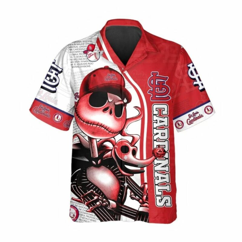 St Louis Cardinals Jack Skellington Halloween Graphic Hawaiian Shirt - Unisex - Image 2