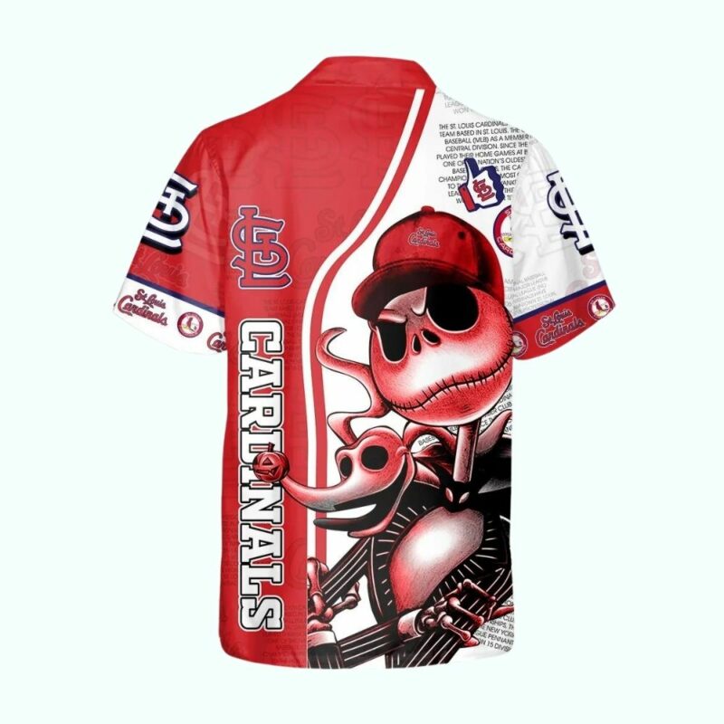 St Louis Cardinals Jack Skellington Halloween Graphic Hawaiian Shirt - Unisex - Image 3