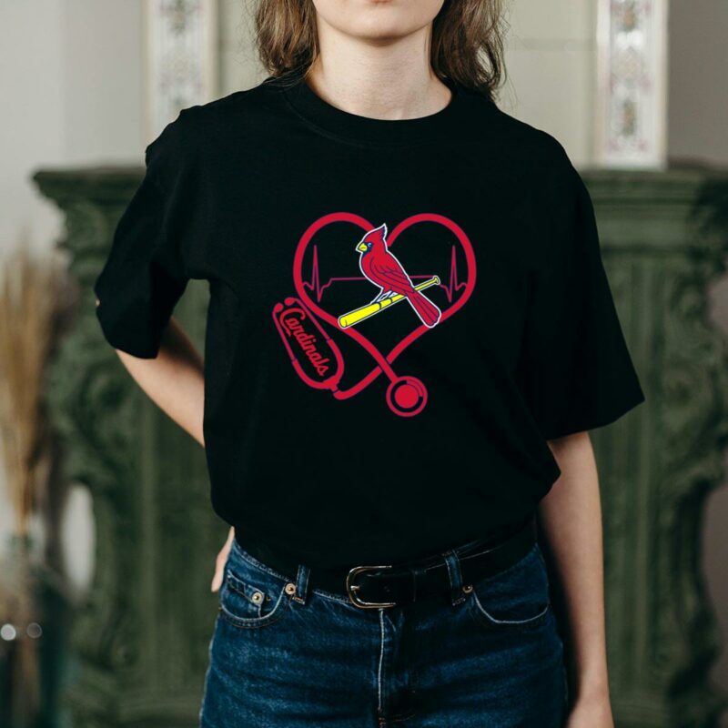 St. Louis Cardinals Nurse Heartbeat Graphic T-Shirt – Unisex Gift Tee - Image 2