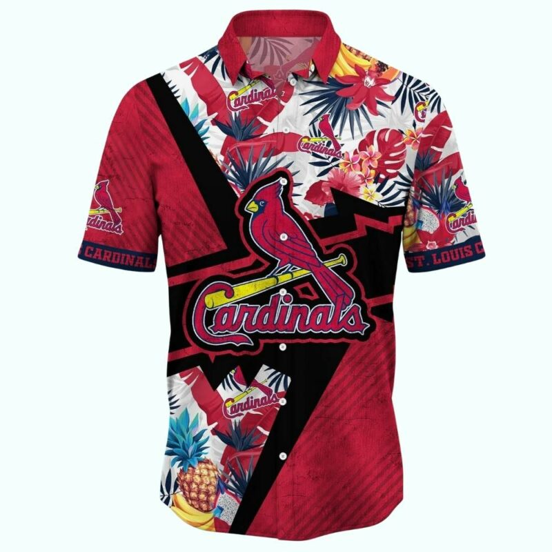 St Louis Cardinals Tropical Hawaiian Shirt with Leaf & Flower Graphic – Unisex - Image 2