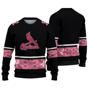 St Louis Cardinals Pink Ribbon Black Sweatshirt For Fans