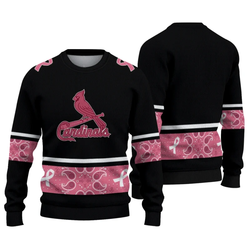 St Louis Cardinals Pink Ribbon Black Ugly Sweater 1