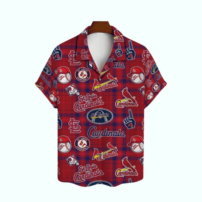 St Louis Cardinals Plaid Graphic Hawaiian Shirt – Unisex Aloha Tee - Image 2