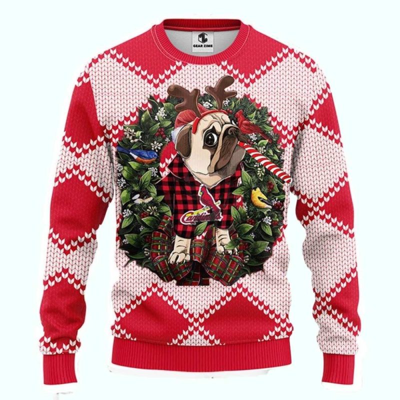 St Louis Cardinals Reindeer Pug Argyle Ugly Sweater