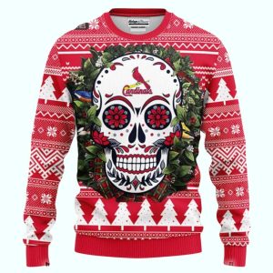 St Louis Cardinals Skull Flower Ugly Sweater