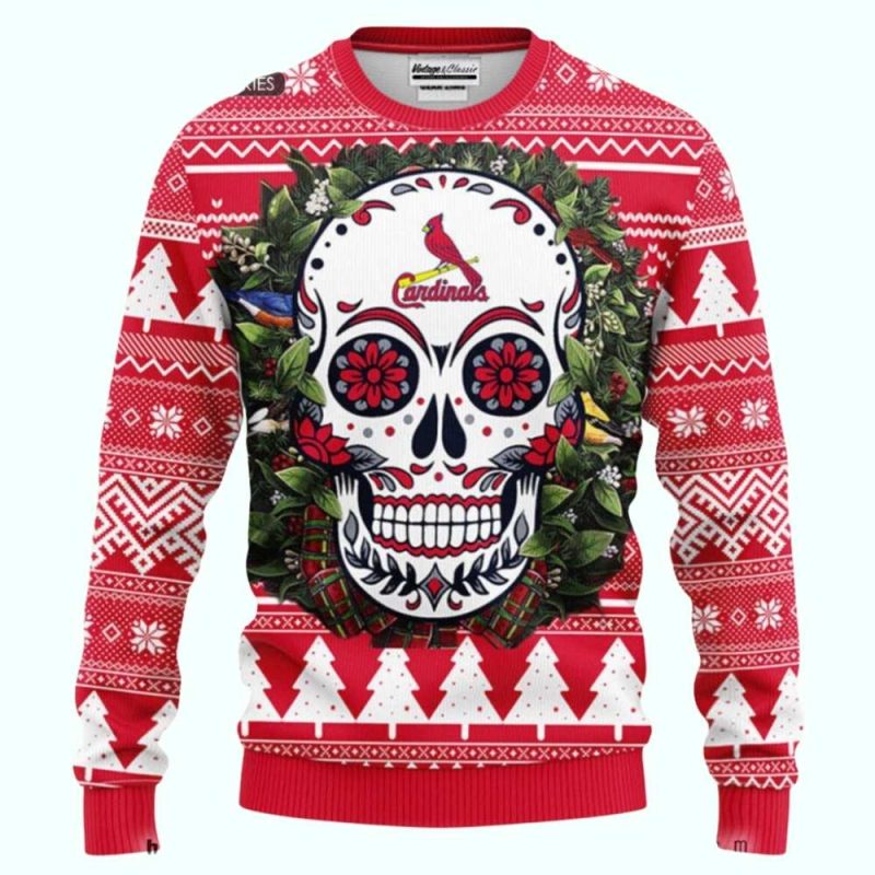 St Louis Cardinals Skull Flower Ugly Sweater