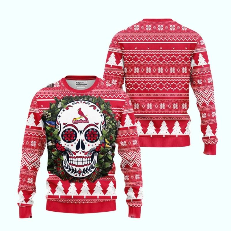 St Louis Cardinals Skull Flower Ugly Sweater - Image 3