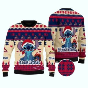 St Louis Cardinals Stitch With Candy Cane Ugly Sweater