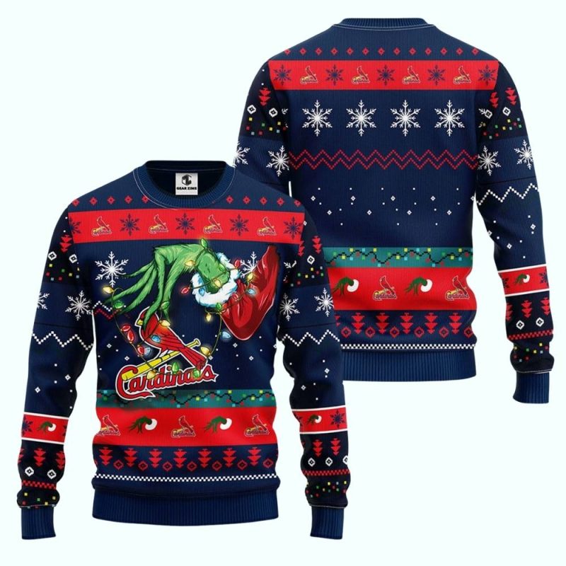 St Louis Cardinals The Grinch Hand Light Up Ugly Sweater - Image 3