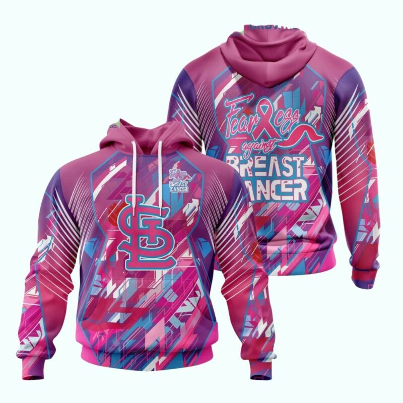 St. Louis Cardinals Pink "I Can Fearless" Breast Cancer Awareness Hoodie - Unisex Graphic Sweatshirt - Image 4
