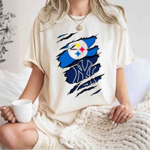 Steelers Yankees Logo Fusion Distressed T-Shirt For Sports Fans