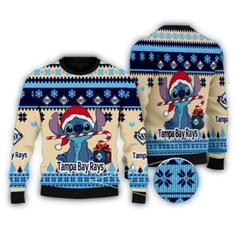 Stitch Santa Tampa Bay Rays Candy Cane Ugly Sweater 1