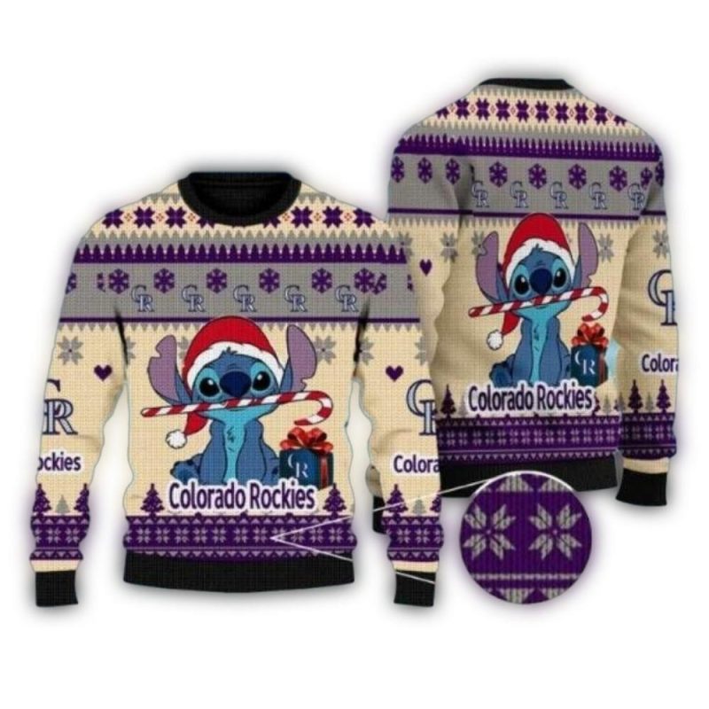 Stitch With Candy Cane Colorado Rockies Christmas Ugly Sweater 1