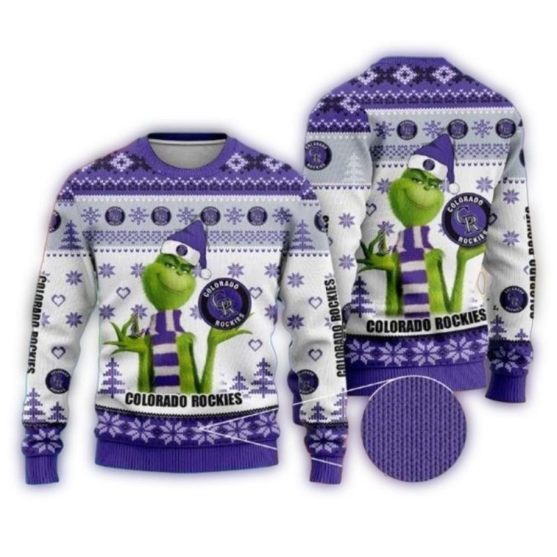 Striped Grinch Colorado Rockies Christmas Ugly Sweater 1